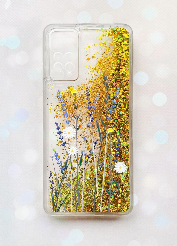 Чохол з плаваючими блискітками на Xiaomi Redmi Note 11 Pro Золотий :: Польові квіти (принт 270) Creative (262606241)
