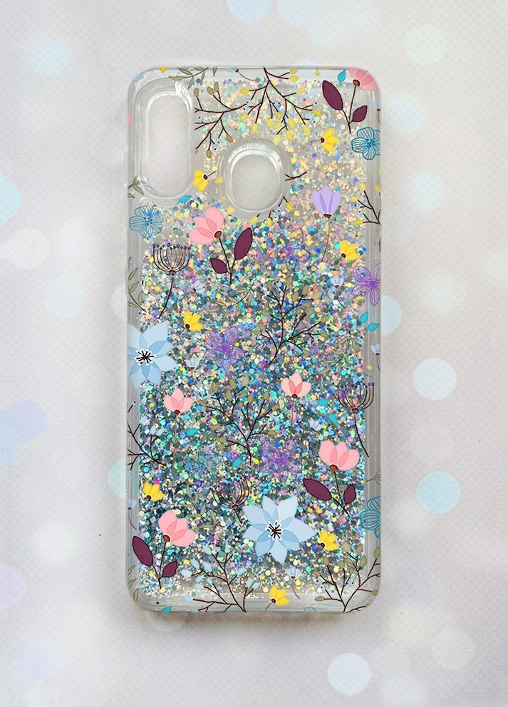 Чехол с плавающими блестками на Samsung Galaxy А30(2019) А305/A20 Серебро :: Цветочный фон (принт 267) Creative (262606201)