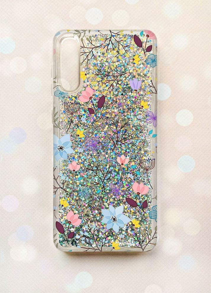 Чехол с плавающими блестками на Samsung Galaxy A50 (2019) A505F Серебряный :: Цветочный фон (принт 267) Creative (262608617)