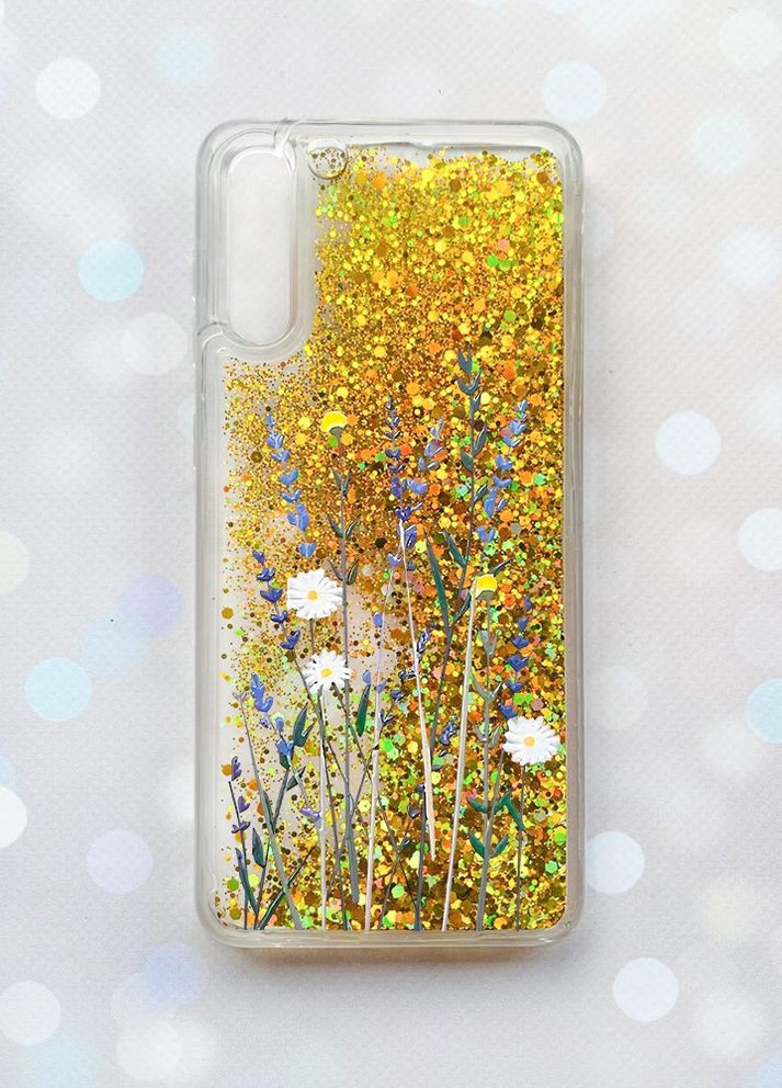 Чехол с плавающими блестками на Samsung Galaxy A50 (2019) A505F Золотой :: Полевые цветы (принт 270) Creative (262607529)