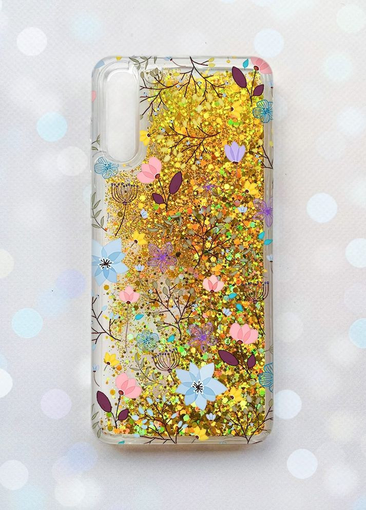 Чехол с плавающими блестками на Samsung Galaxy A50 (2019) A505F Золотой :: Цветочный фон (принт 267) Creative (262605168)