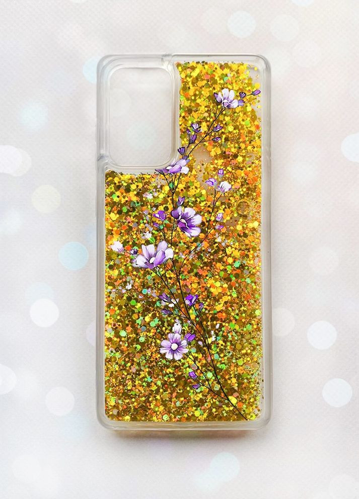 Чехол с плавающими блестками на Samsung Galaxy A52 (A525) Золотой :: Веточка цветов (принт 278) Creative (262605855)