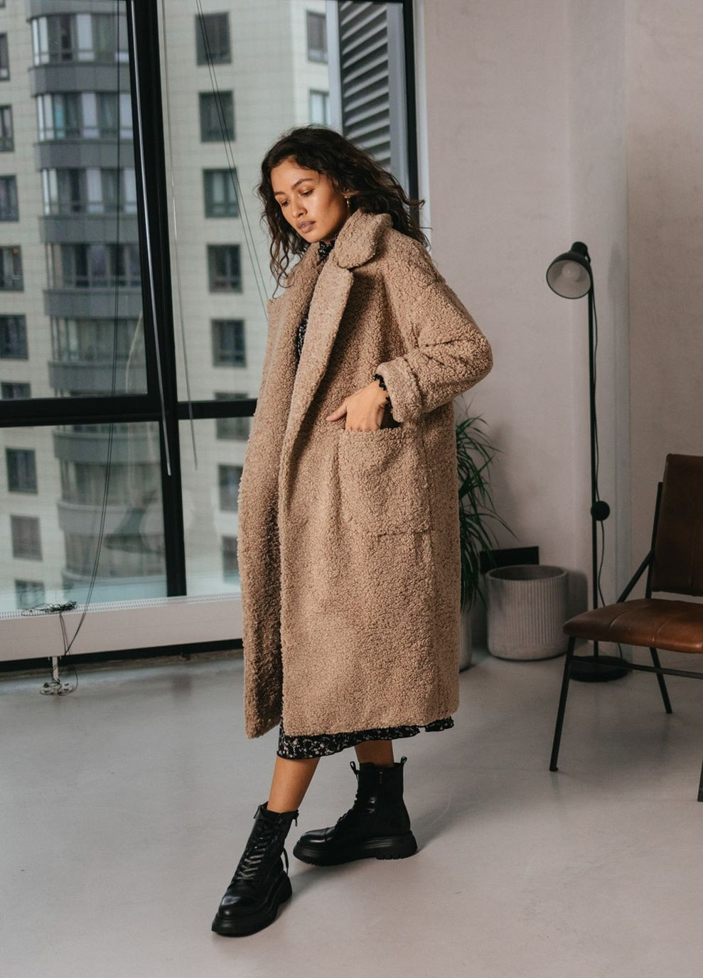 Кофейное зимнее Пальто-шуба Liton