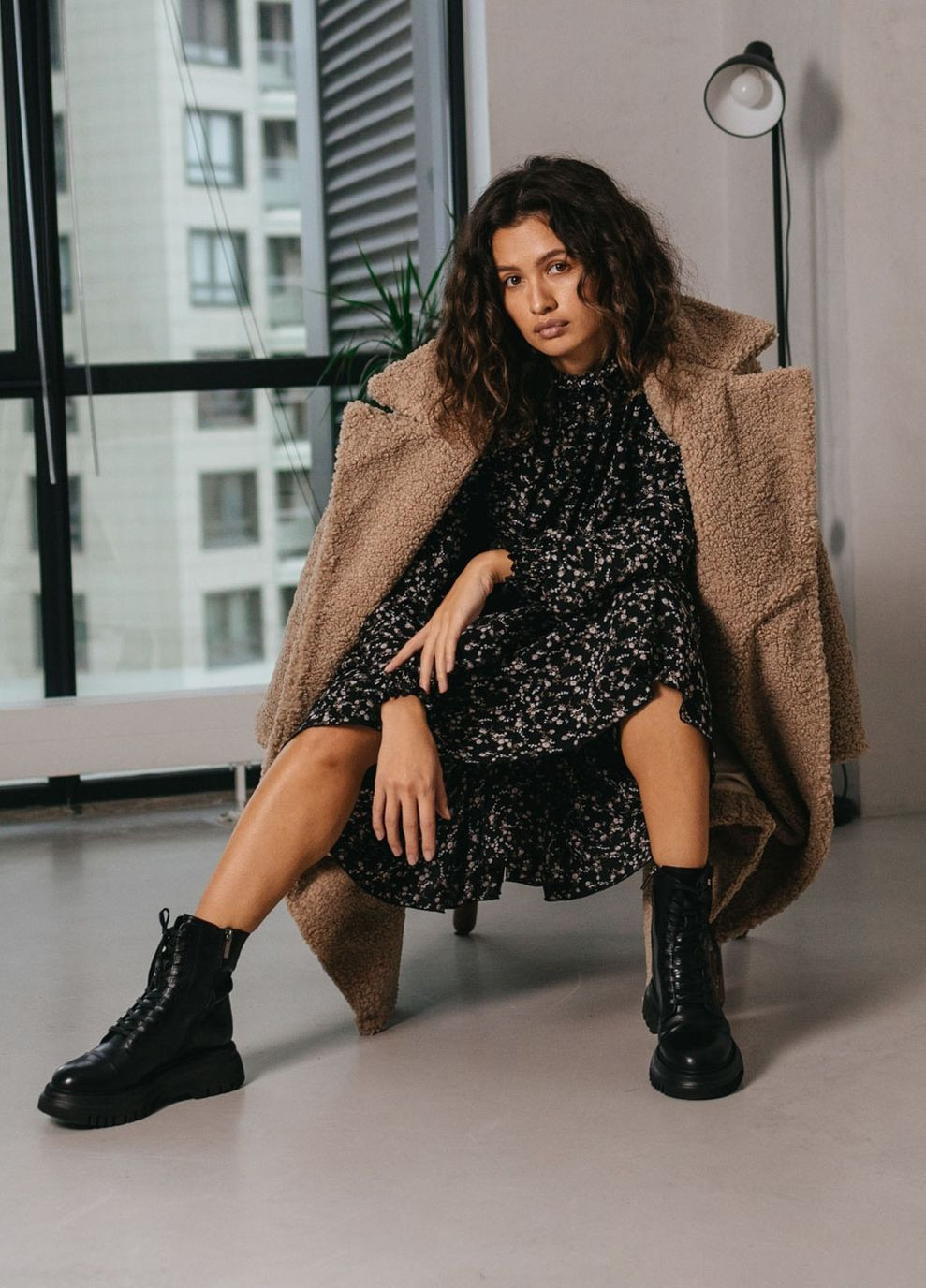 Кофейное зимнее Пальто-шуба Liton