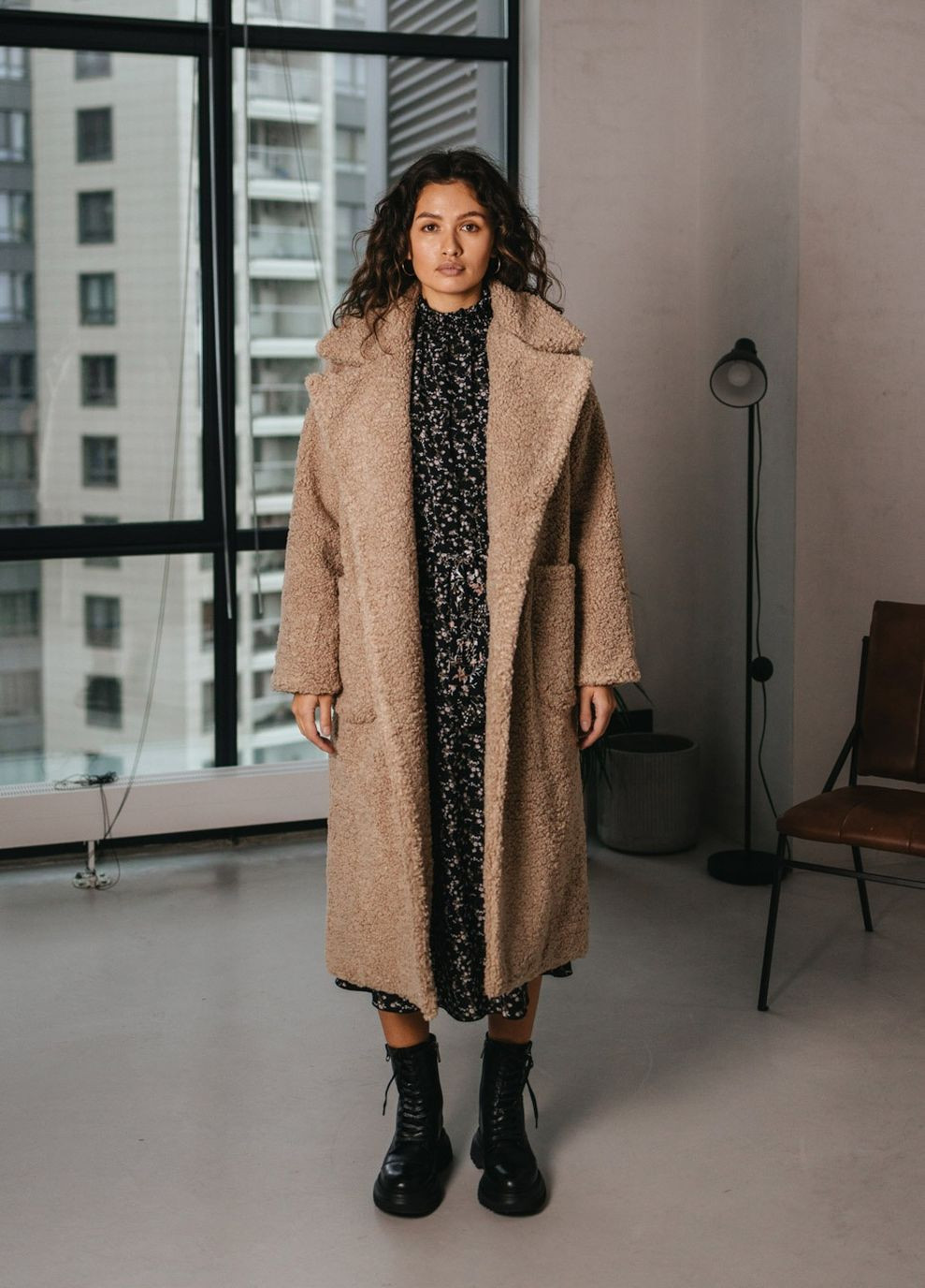 Кофейное зимнее Пальто-шуба Liton