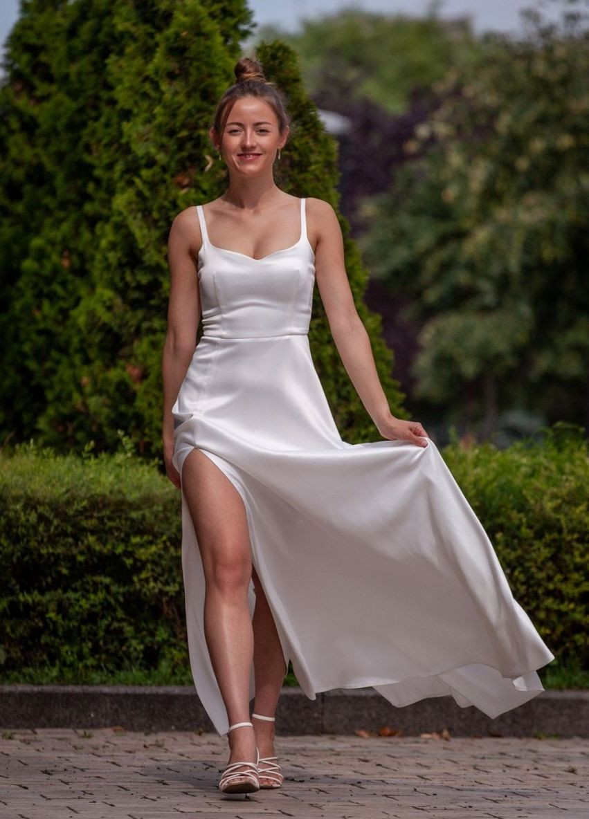 Білий вечірня плаття з спідницею-сонце Vintage однотонна