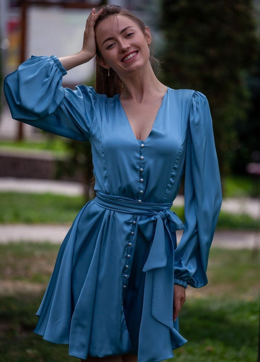 Блакитна коктейльна плаття з спідницею-сонце FashionYouWant однотонна