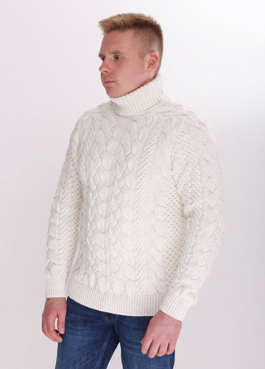 Білий зимовий светр чоловічий білий вовняний з горлом Pulltonic Прямой