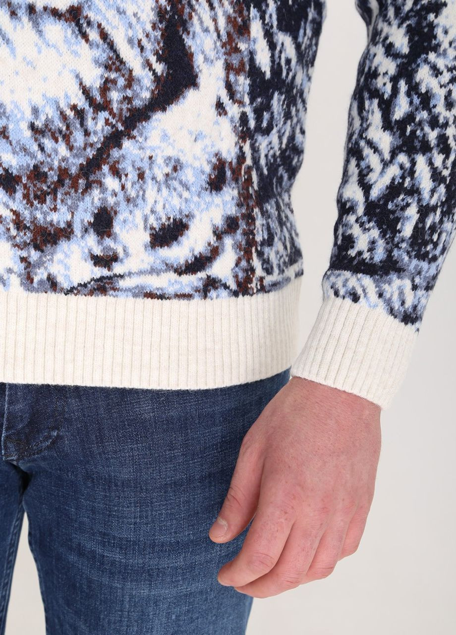 Молочный зимний свитер мужской молочный зимний принт с рысью Pulltonic Прямой