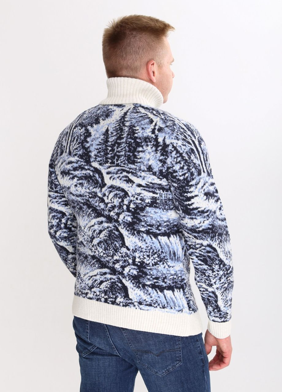 Белый зимний свитер мужской белый зимний принт с волком Pulltonic Прямой