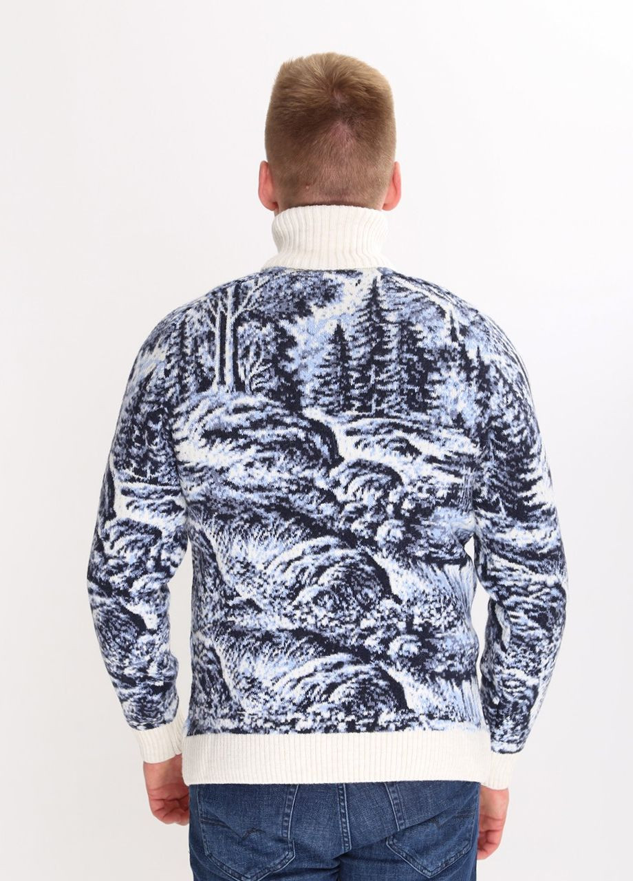 Белый зимний свитер мужской белый зимний принт с волком Pulltonic Прямой