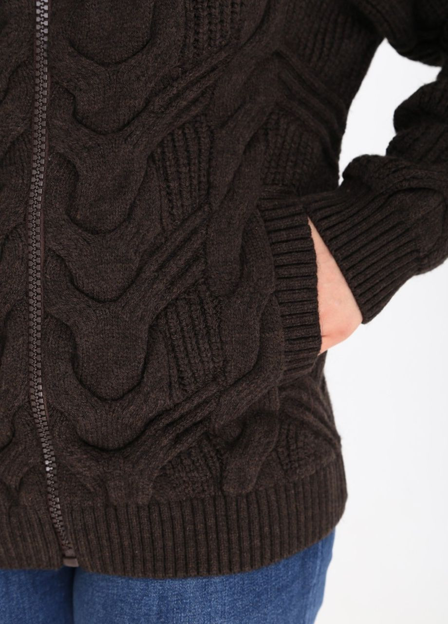 Коричневий зимовий светр жіночий коричневий на блискавці зимовий з косами Pulltonic Прямая