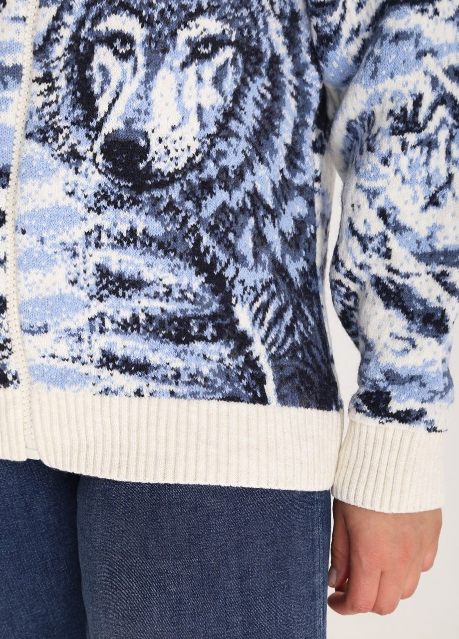 Белый зимний свитер женский белый зимний с волками на молнии Pulltonic Прямая