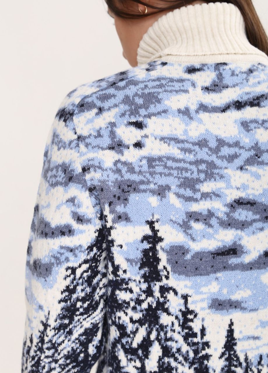 Молочный зимний свитер женский молочный зимний принт с рысью Pulltonic Прямая