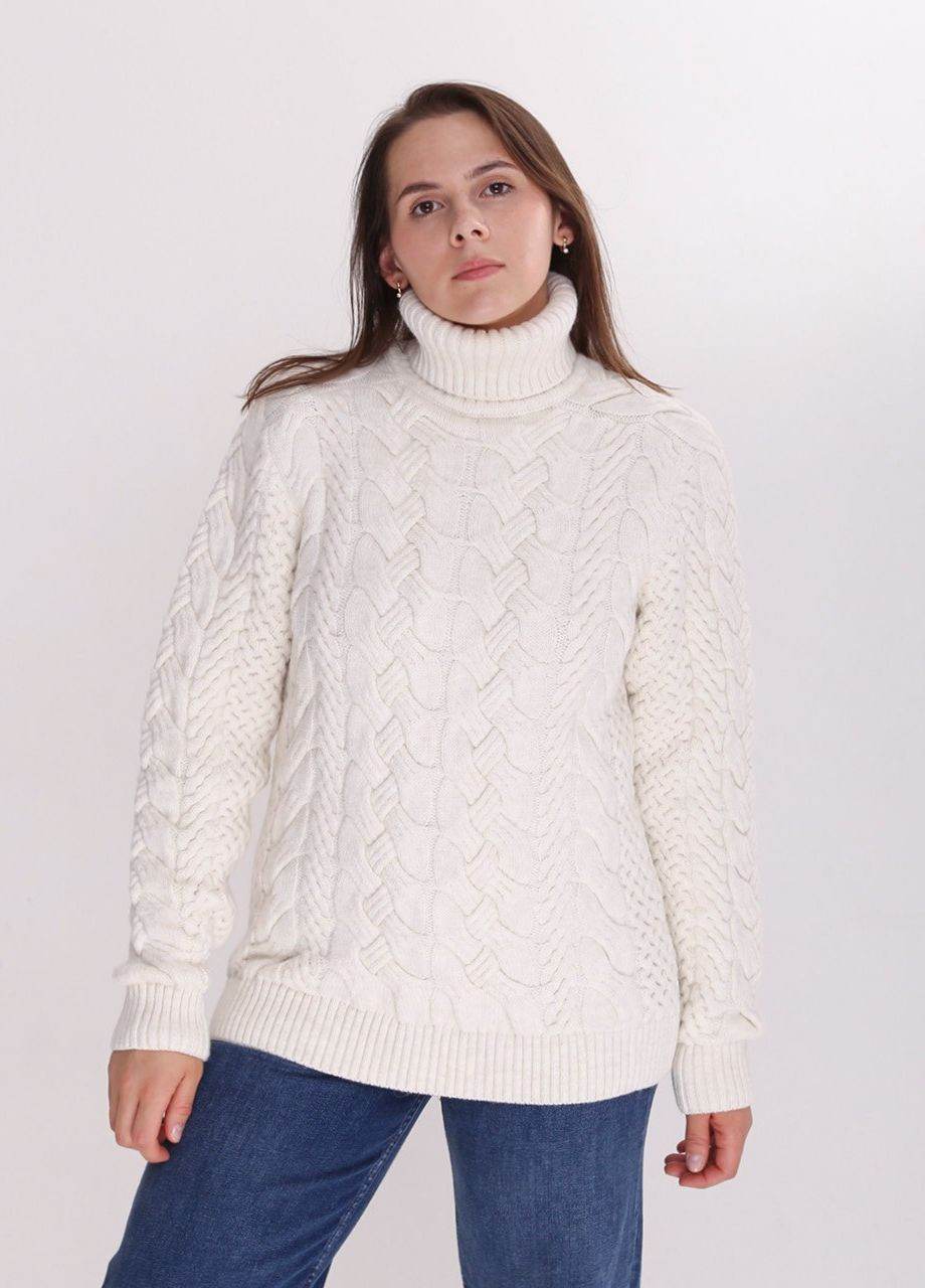 Белый зимний свитер женский белый шерстяной с горлом Pulltonic Прямая