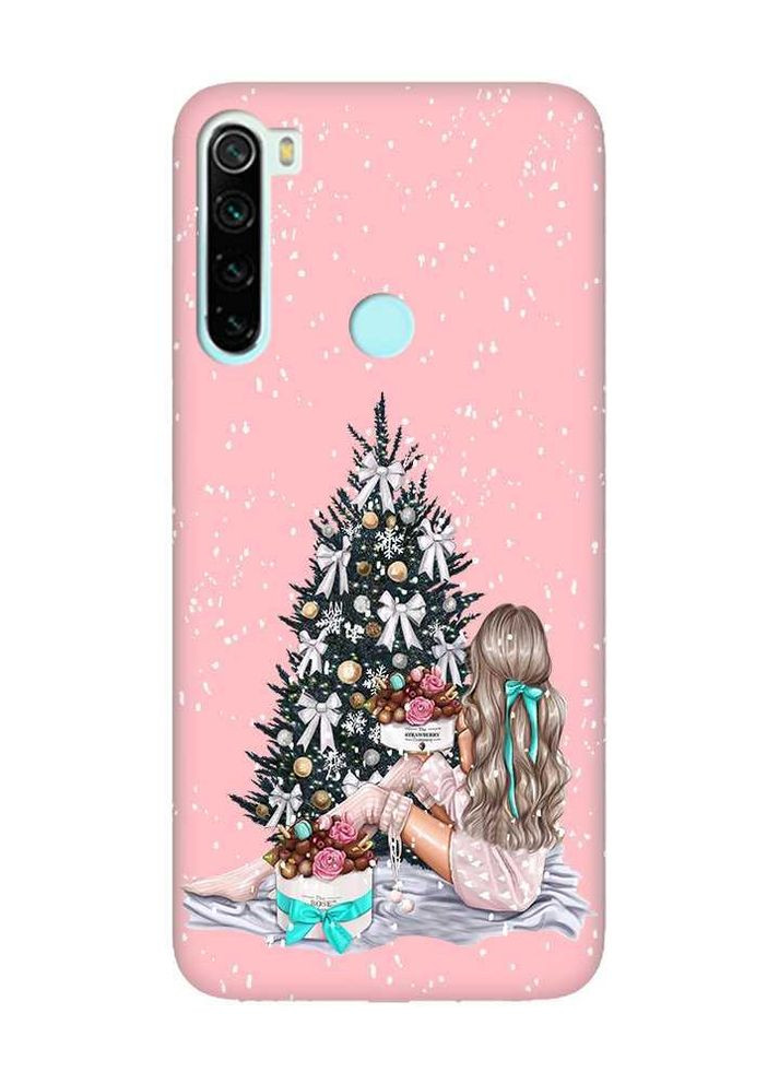 Матовый розовый чехол на Xiaomi Redmi Note 8 Девушка возле ёлки (новогодний принт 139) Creative (262821016)