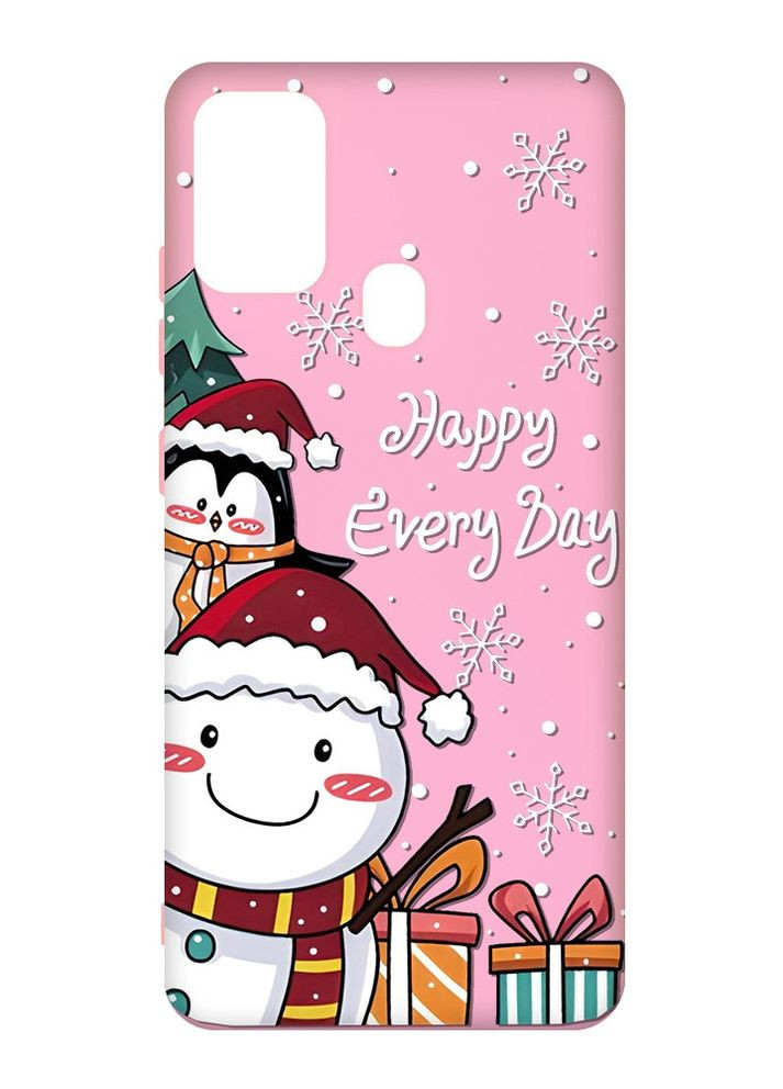 Матовий рожевий чохол на Samsung Galaxy M30s/M21 :: Сніговик і пінгвін (новорічний принт 156) Creative (262819488)