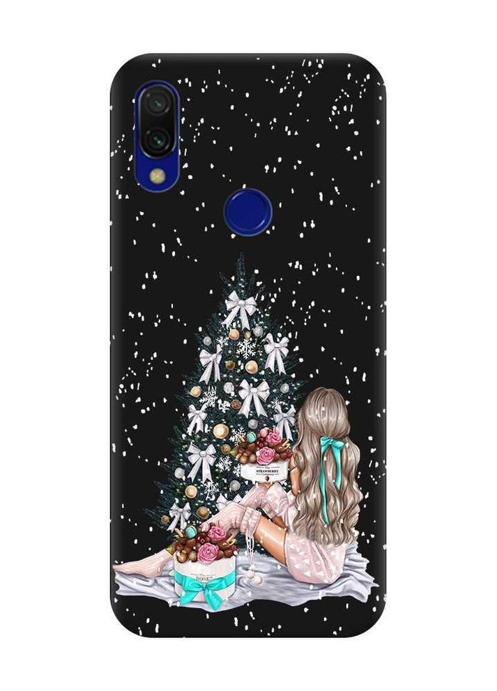 Матовый черный чехол на Xiaomi Redmi 7 Девушка возле ёлки (новогодний принт 139) Creative (262813967)