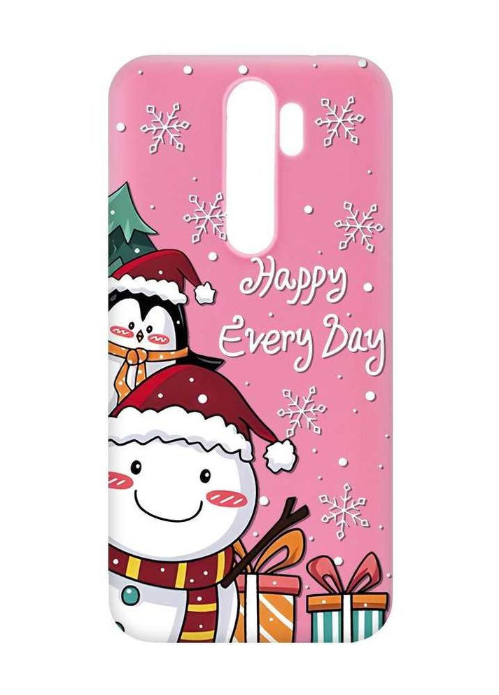 Матовый розовый чехол на Xiaomi Redmi Note 8 Pro Снеговик и пингвин (новогодний принт 156) Creative (262811922)