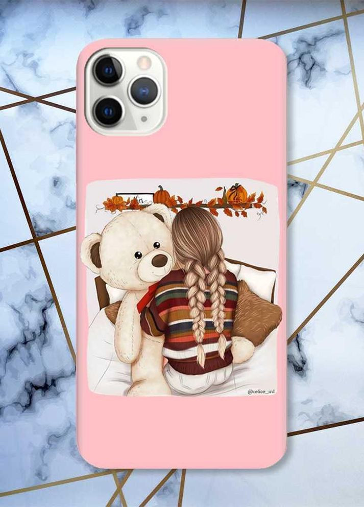 Матовый розовый чехол на iPhone 11 Pro (5.8) дизайн Девочка с мишкой принт 117 Creative (262818829)