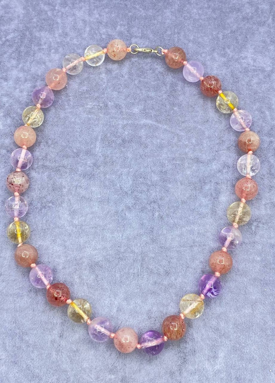 Намисто мікс Аметист, Кварц полуничний і рутиловий Кварц 44 см No Brand (262822027)