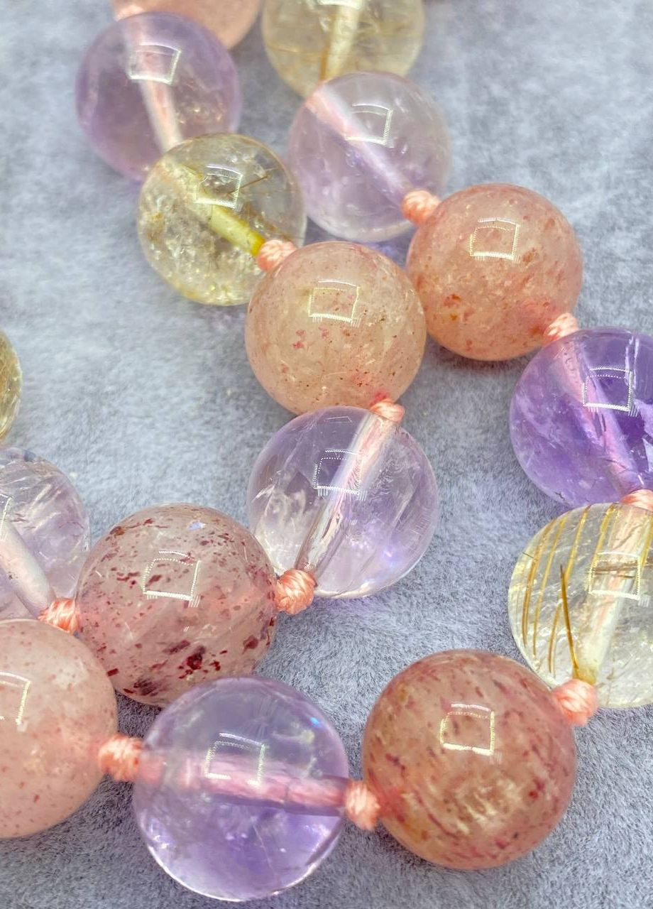 Намисто мікс Аметист, Кварц полуничний і рутиловий Кварц 44 см No Brand (262822027)