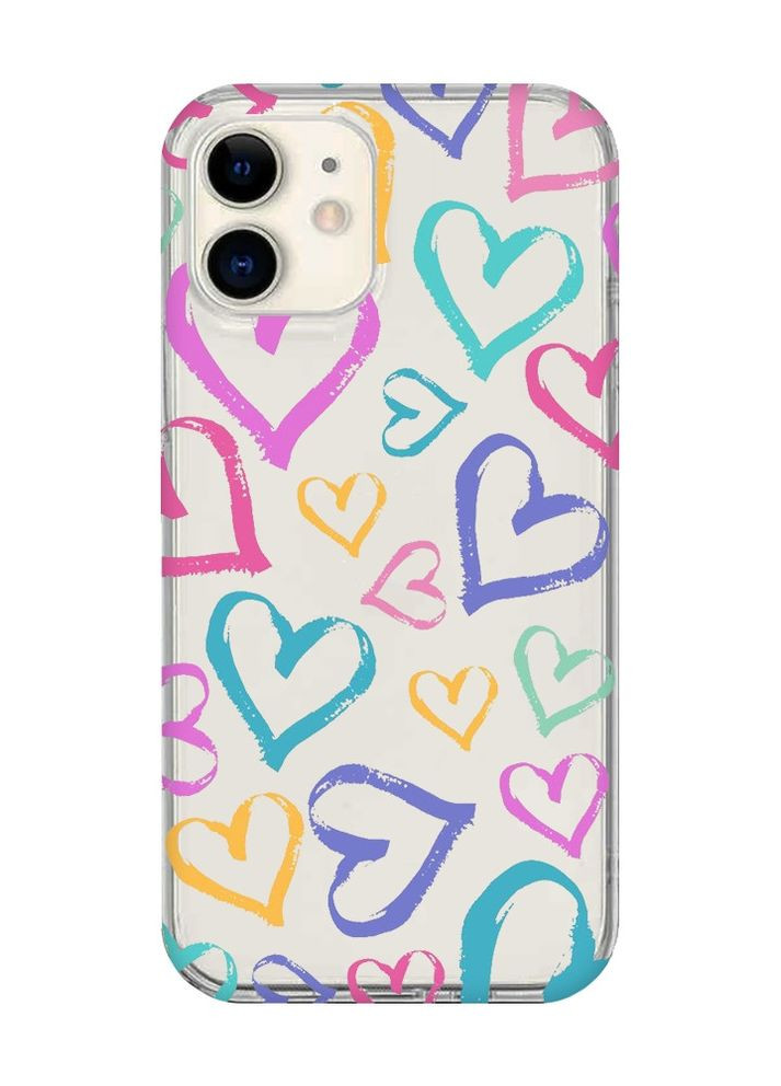 Прозорий чохол на iPhone 12 mini :: Різнокольорові сердечка (принт 332) Creative (262818821)