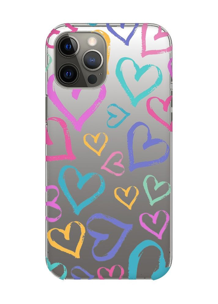 Прозрачный чехол на iPhone 12 Pro Max :: Разноцветные сердечка (принт 332) Creative (262819636)