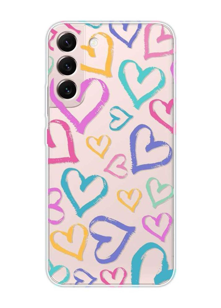 Прозрачный чехол на Samsung Galaxy S22 :: Разноцветные сердечка (принт 332) Creative (262820655)