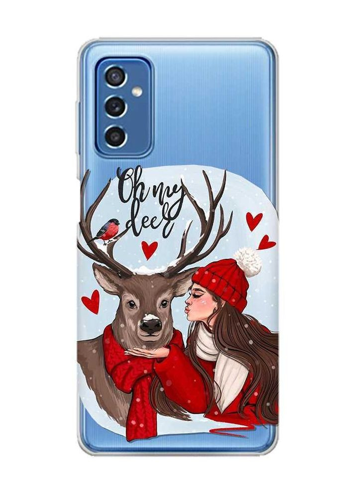 Прозрачный чехол на Samsung Galaxy M52 Девушка и олень (новогодний принт 190) Creative (262817759)
