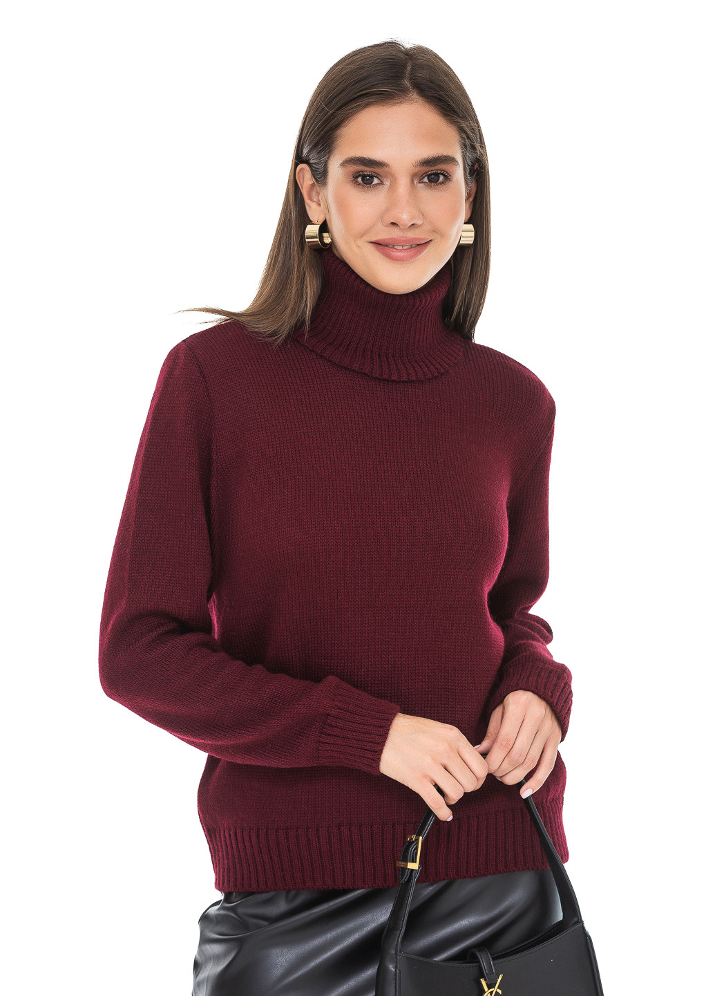 Бордовий зимовий класичний жіночий светр SVTR