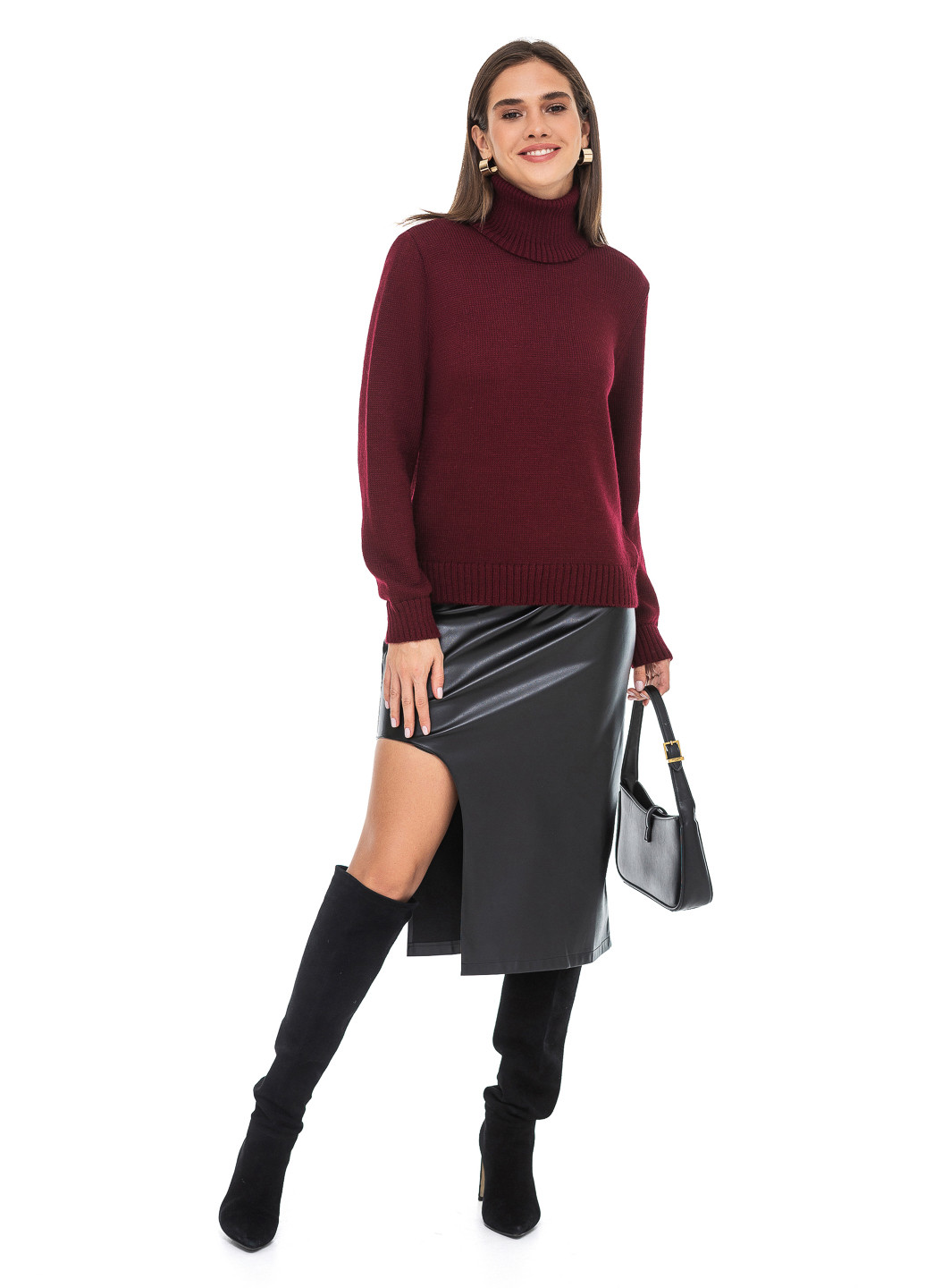 Бордовый зимний классический женский свитер SVTR