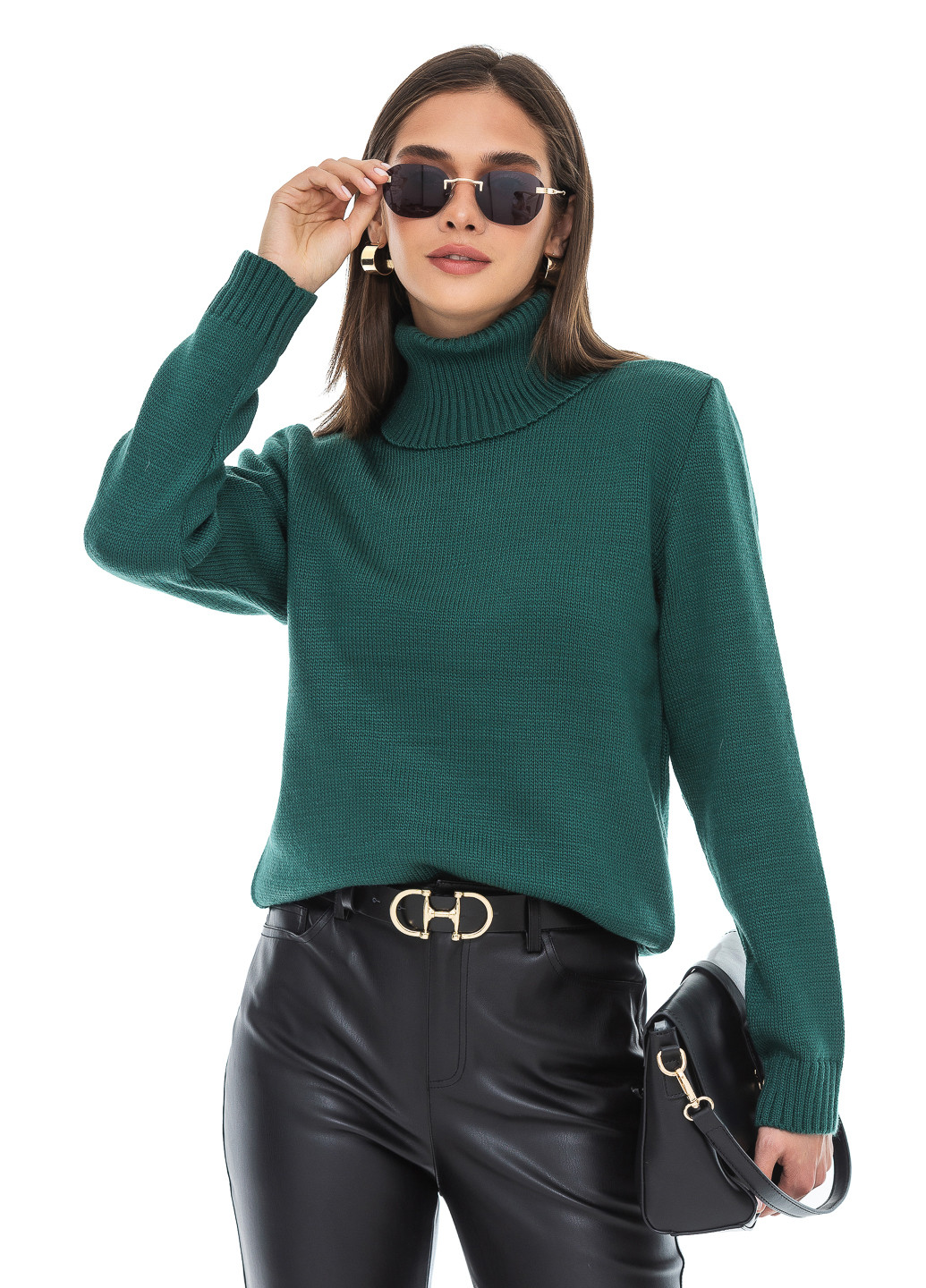 Темно-зелений зимовий класичний жіночий светр SVTR