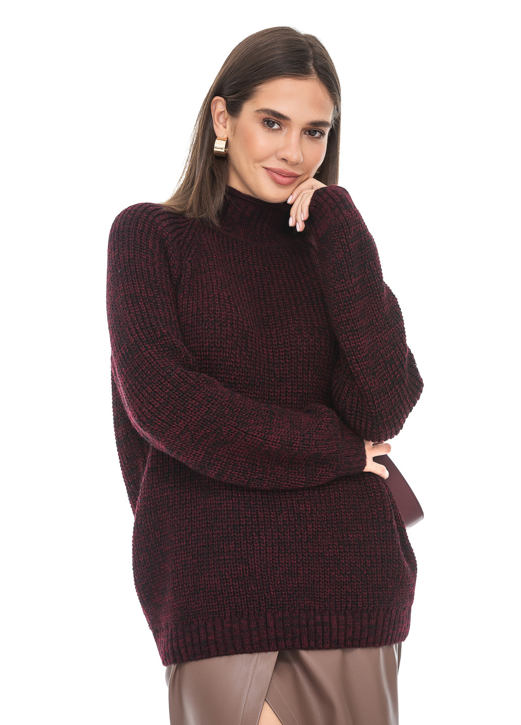 Бордовый меланжевый свитер крупной вязки. SVTR