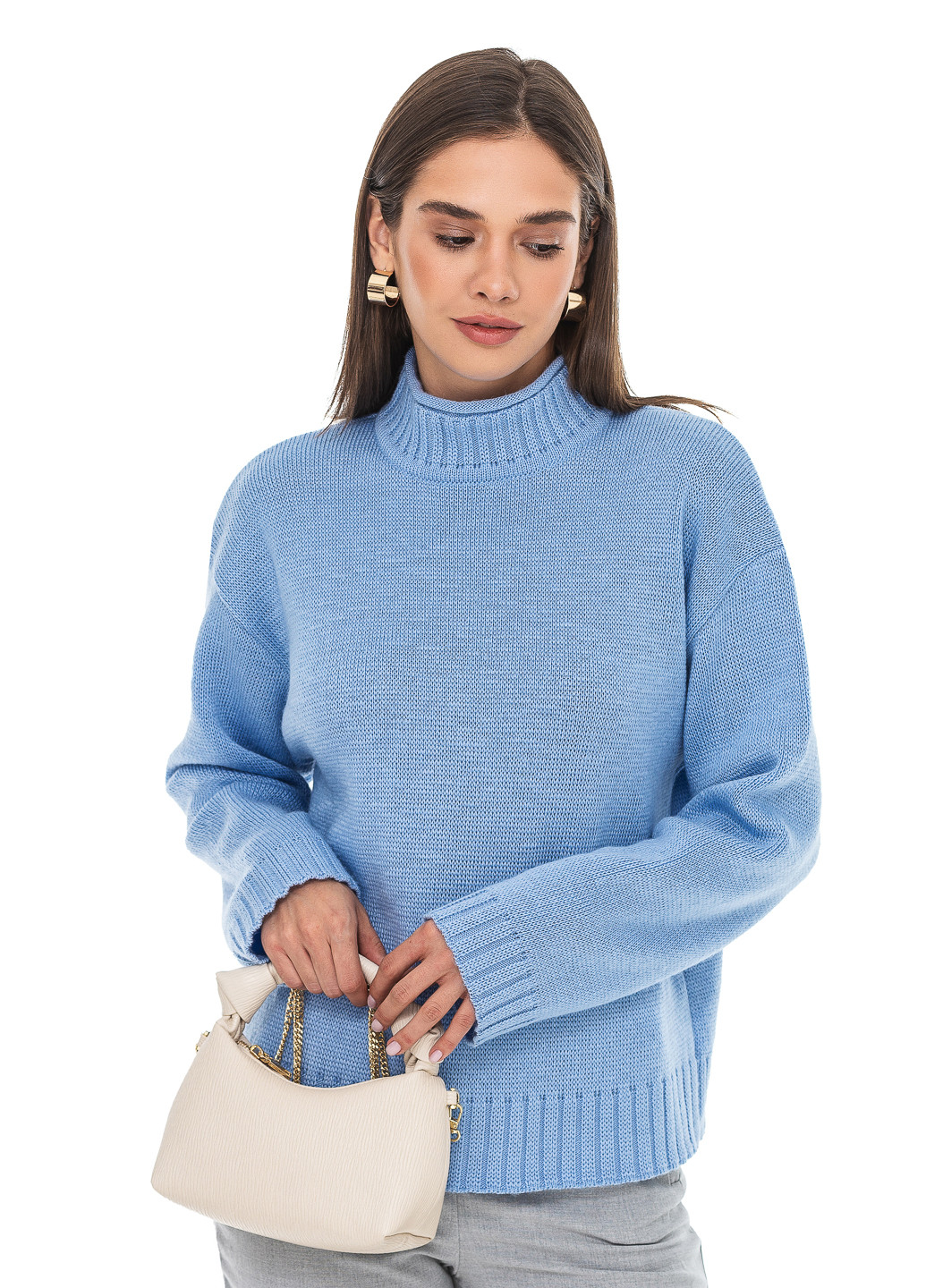 Блакитний вільний светр - стійка SVTR