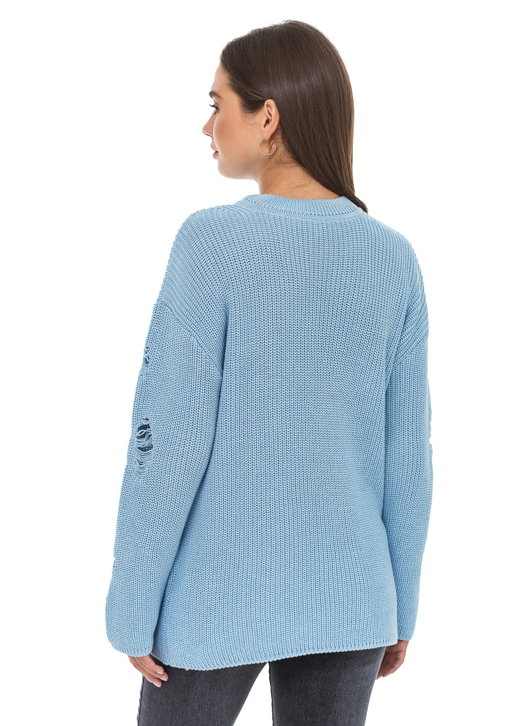 Голубой женский свитер с дырками. SVTR