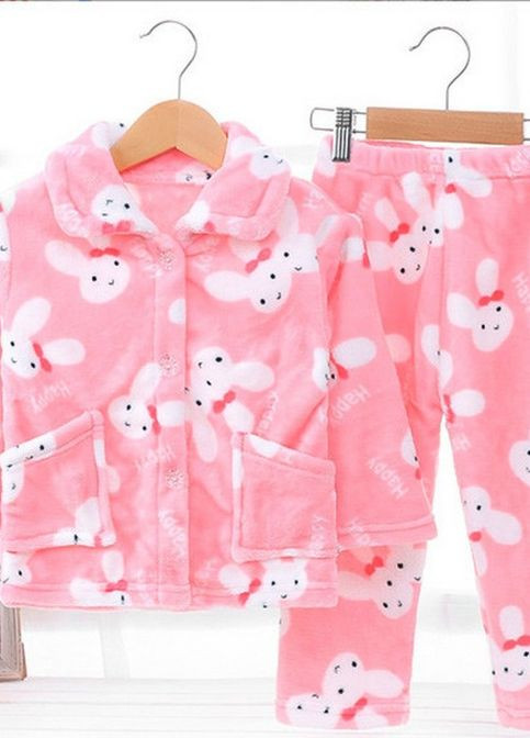 Розовая всесезон пижама детская теплая кролик catt 110 розовый No Brand