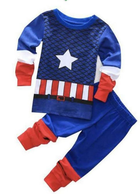 Синяя всесезон детская пижама для мальчика капитан америка disney хлопковая рост 100 синий No Brand