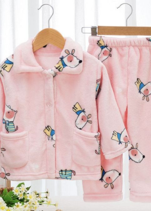 Розовая всесезон пижама детская теплая пес жужа catt 110 розовый No Brand