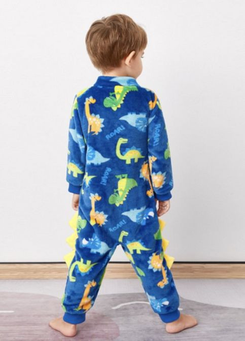 Синяя всесезон кигуруми динозавр детский костюм catt 100 синий No Brand