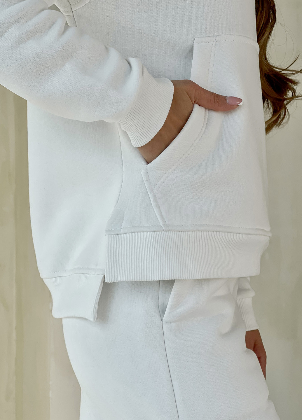 Теплий костюм на флисі з широкими штанами та худі білий 100001067 Merlini тулон (263058926)