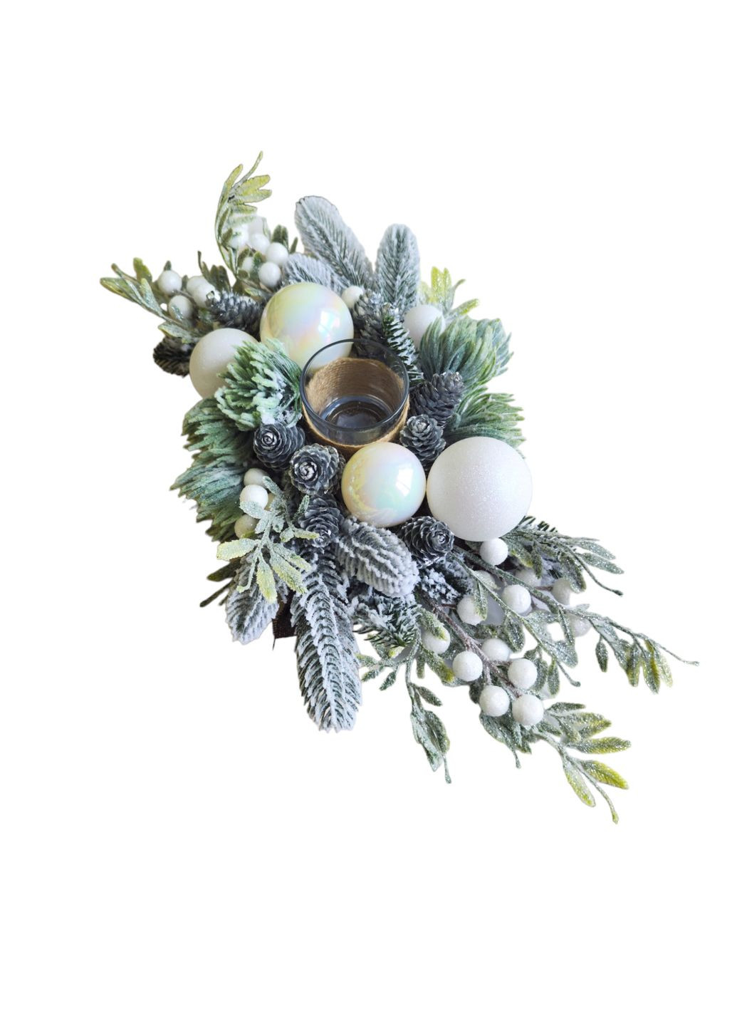 Подсвечник новогодний голубая елка со стеклянной колбой и декором из шишек Ksenija Vitali (263063884)