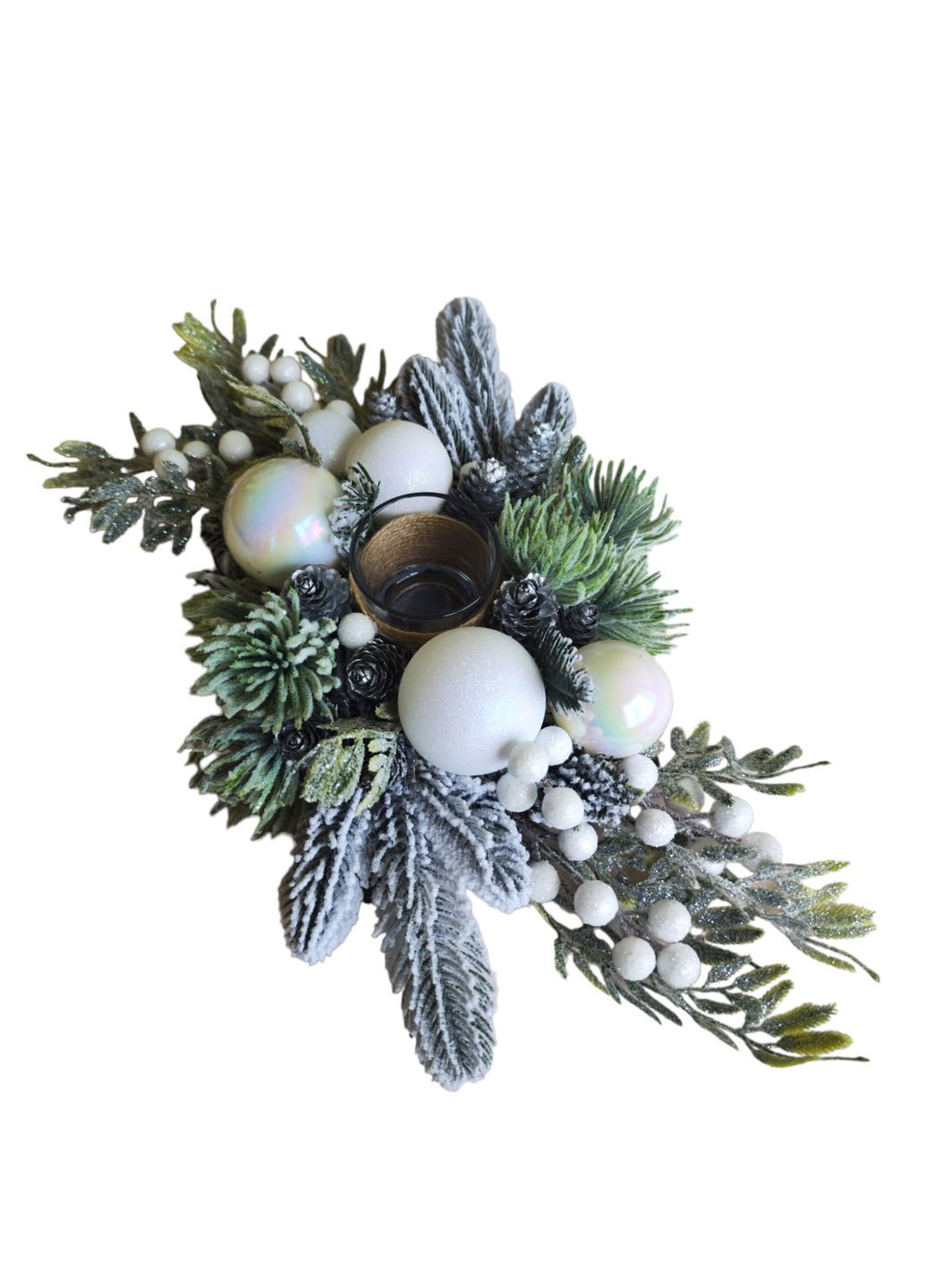 Подсвечник новогодний голубая елка со стеклянной колбой и декором из шишек Ksenija Vitali (263063884)