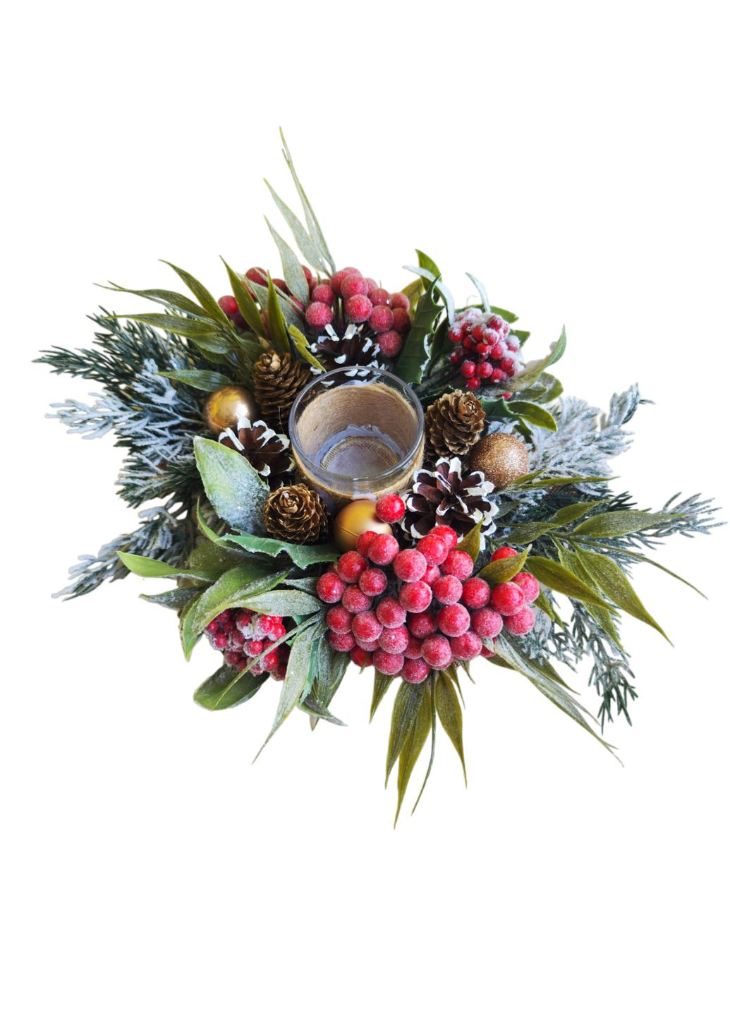 Різдвяний декор з натуральних шишок. Набір вінок і підсвічник горобина Ksenija Vitali (263063887)