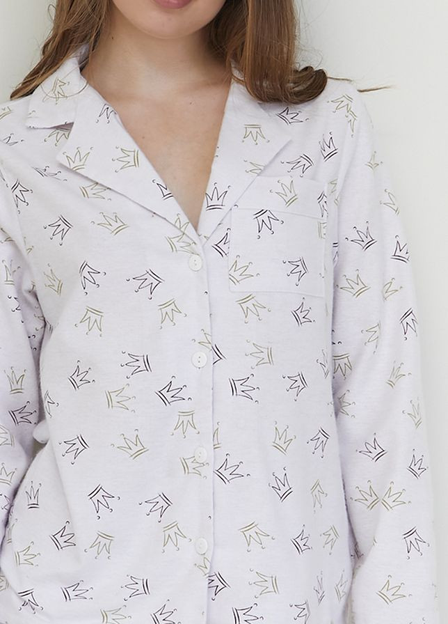 Белая всесезон пижамный костюм из фланели с брюками crown Forly