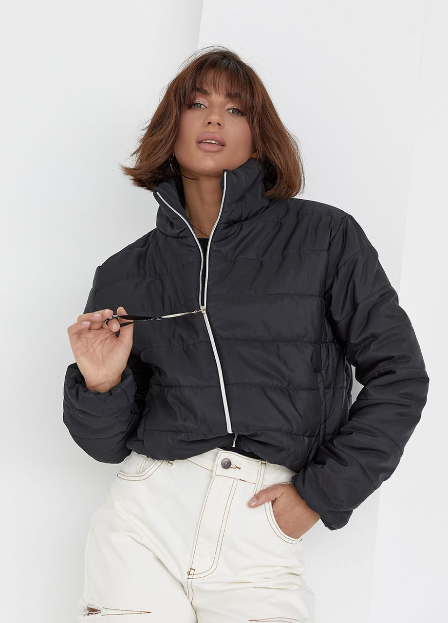Чорна демісезонна жіноча демісезонна куртка на блискавці Lurex