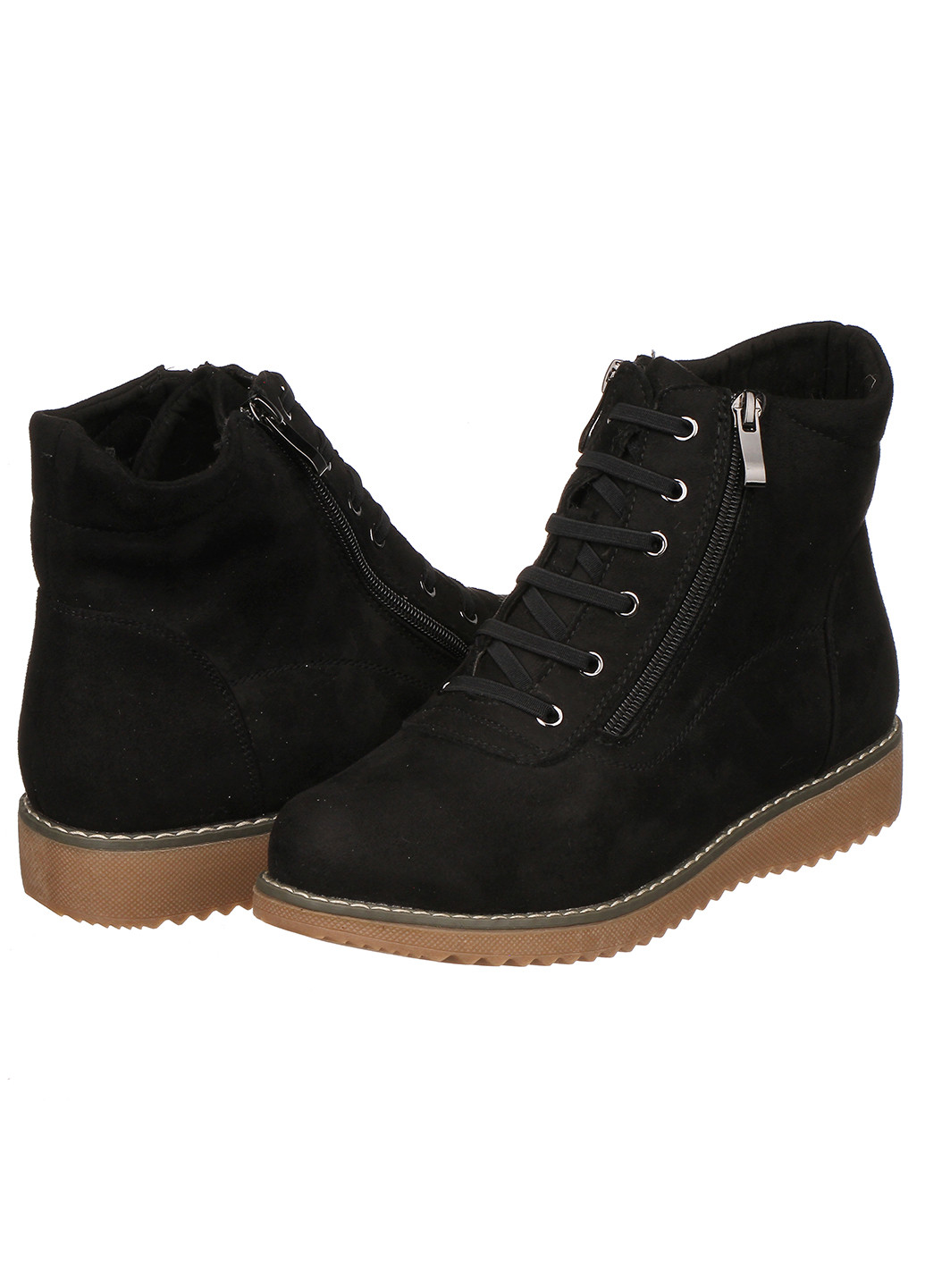 Черевики жіночі зимові низькі теплі на блискавці зі штучної замші для прогулянок чорні 1287-62-12 Башили (263278016)