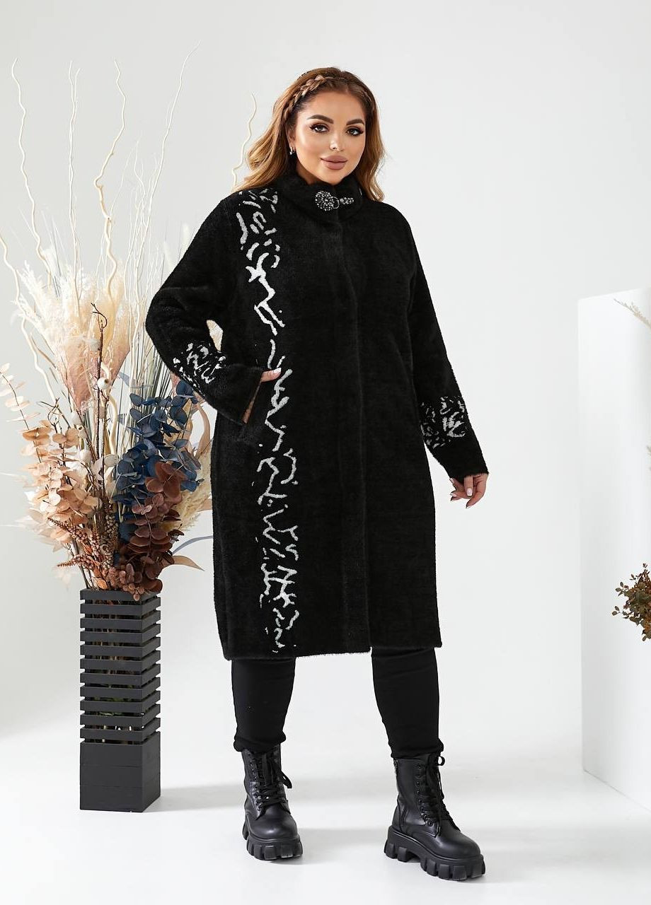 Чорне демісезонне Подовжене пальто з альпаки Hand Made