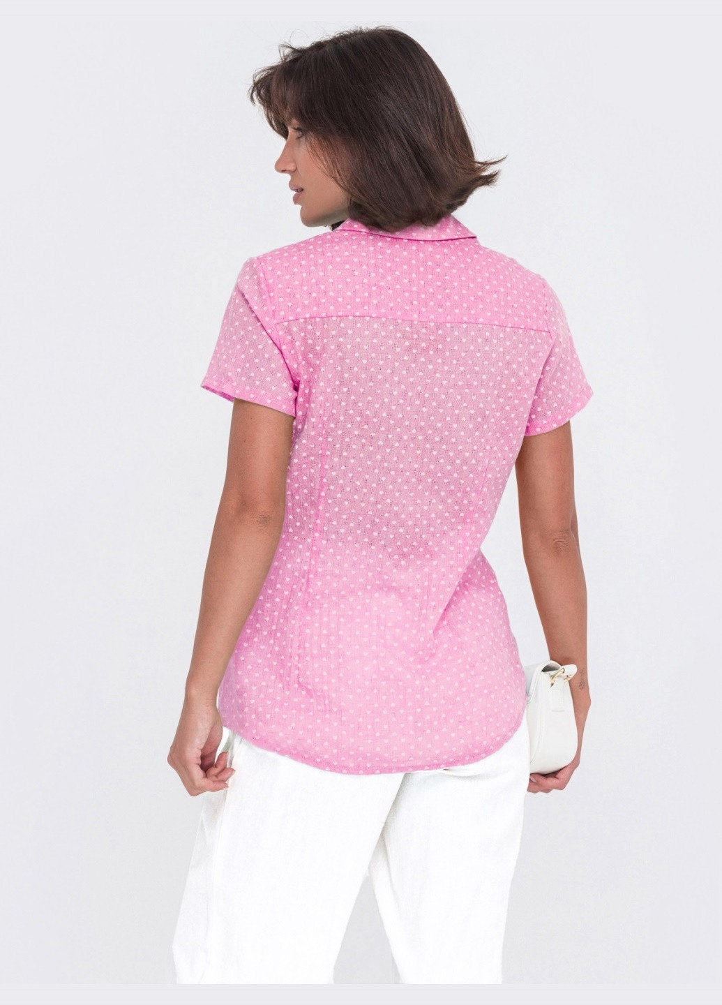 Розовая принтованная блузка на пуговицах розовая Dressa