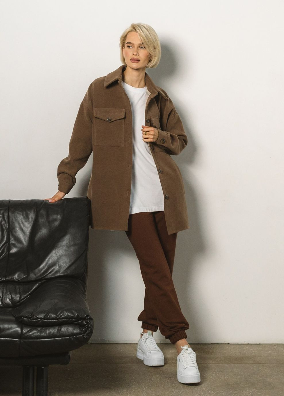 Коричневая демисезонная пальто-рубашка Liton